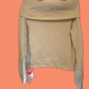 Off-shoulder Knitted Long Sleeve Top, Size L(8), Khaki-NWT